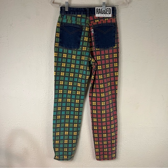 The Ragged Priest Hot Rod Mix Check Mom Jeans in Red & Green - Picture 11 of 15